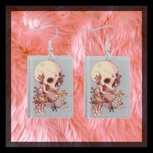 FLORAL SKULL SQUARE EARRINGS